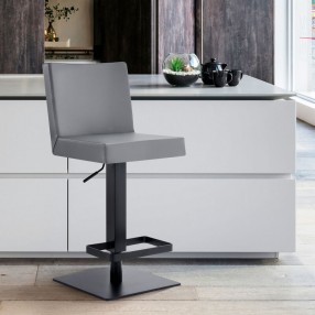 Armen Living Legacy Contemporary Swivel Barstool In Matte Black Finish And Gray Faux Leather 