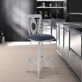 Armen Living Lola Contemporary Counter Height Barstool In Brushed Stainless Steel Finish And Gray Faux Leather 