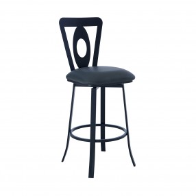 Lola Contemporary 26" Counter Height Barstool in Matte Black Finish and Grey Faux Leather