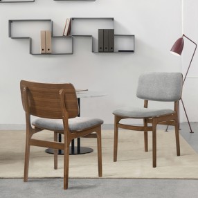 Armen Living Lima Gray Upholstered Wood Dining Chairs In Walnut Finish - Set of 2