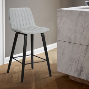 Armen Living Lorenz 26" Gray Faux Leather Barstool In Black Brushed Wood Finish In Light Gray
