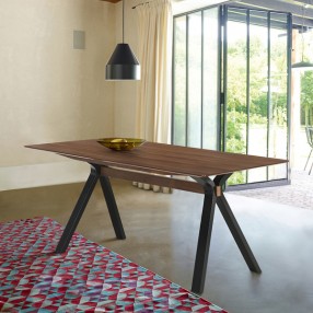 Armen Living Laredo 63" Mid-Century Modern Walnut Wood Dining Table With Black Legs