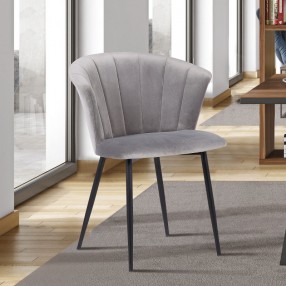 Armen Living Lulu Contemporary Dining Chair In Black Powder Coated Finish And Gray Velvet