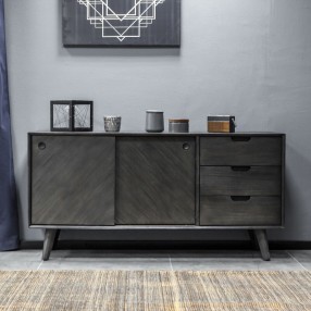 Armen Living Leven Mid-Century Tundra Gray Acacia Buffet Cabinet