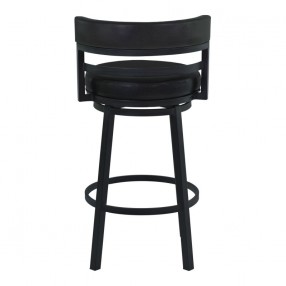 Armen Living Madrid 30" Bar Height Swivel Black Faux Leather and Metal Bar Stool Back