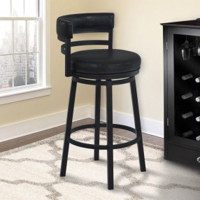 Armen Living Madrid 26" Counter Height Swivel Black Faux Leather and Metal Bar Stool
