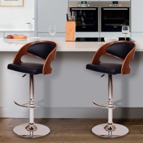  Malibu Swivel Barstool In Black PU/ Walnut Veneer and Chrome Base