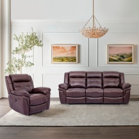 Armen Living Marcel Manual Reclining Sofa in Dark Brown Leather Set