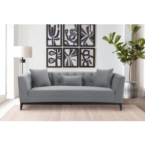 Armen Living Melange Gray Velvet Sofa with Black Wood Base
