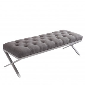 Milo Bench in Brushed Stainless Steel finish with Grey Fabric - Angled