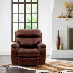 Armen Living Montague Dual Power Headrest and Lumbar Support Recliner Chair in Genuine Brown Leather