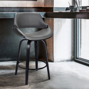 Armen Living Mona Contemporary Counter Height Swivel Barstool In Black Brush Wood Finish And Gray Faux Leather 