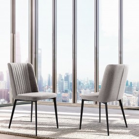 Maine Contemporary Dining Chair in Matte Black Finish and Gray Fabric - Lifestyle