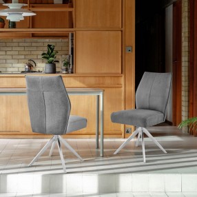Armen Living Monarch Swivel Dining Room Accent Chair In Gray Fabric And Brushed Stainless Steel Finish