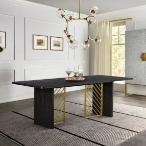 Armen Living Monaco Black Wood Dining Table With Antique Brass Accent In Black Red/Shiny Wooden/Antique Brass Metal