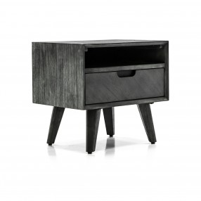 Mohave Mid-Century Tundra Grey Acacia Single Drawer Night Stand - Angled