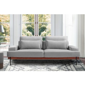 Armen Living Monroe Mid-Century Convertible Futon in Gray Tufted Fabric and Walnut Wood