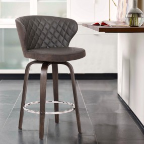 Armen Living Mynette 26" Swivel Brown Faux Leather Bar Stool