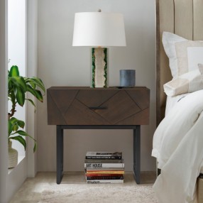 Armen Living Marquis 1 Drawer Oak Wood Nighstand With Black Metal Legs