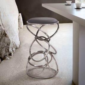 Armen Living Medley Contemporary Bar Height Barstool In Brushed Stainless Steel Finish And Gray Faux Leather 