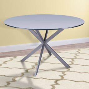 Mystere Modern Dining Table in Grey Powder Coated finish with Grey Tempered Glass Top