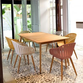 Armen Living Nassau Outdoor Arm Dining Chairs With Wood legs- Set of 2