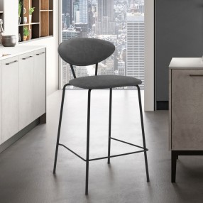 Armen Living Neo 26" Gray Faux Leather and Metal Counter Height Bar Stool