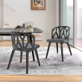 Armen Living Nia Gray Faux Leather And Black Wood Dining Chairs - Set of 2