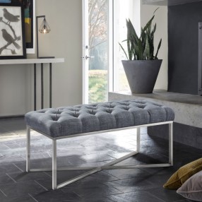 Armen Living Noel Contemporary Bench In Slate Gray Linen And Brushed Stainless Steel Finish 