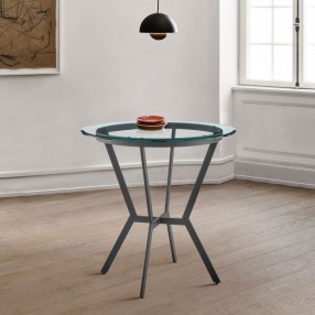 Armen Living Naomi Round Glass and Black Metal Bar Table