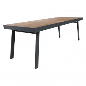 Nofi Outdoor Patio Dining Table in Charcoal Finish with Teak Wood Top