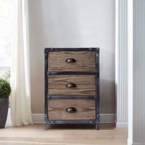 Nyx Industrial 3-Drawer End Table in Industrial Grey and Pine Wood - Lifestyle