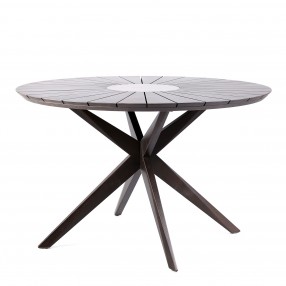 Oasis Outdoor Patio Eucalyptus Wood Dining Table with Dark Finish and Stone Inlay