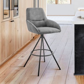 Armen Living Odessa Bar Stool In Charcoal Fabric And Black Finish 