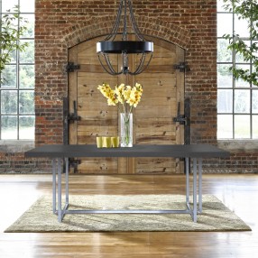 Armen Living Opal Contemporary Dining Table in Brushed Stainless Steel Finish with Grey Top - Lifestyle