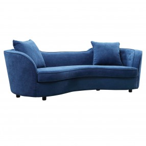 Armen Living Palisade Contemporary Sofa in Blue Velvet with Brown Wood Legs - Angled