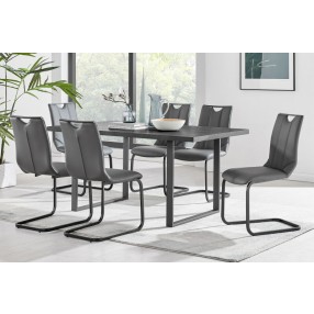 Armen Living Pacific Dining Room Chair In Gray Faux Leather And Black Finish - Set of 2 