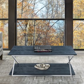 Armen Living Westlake Black Veneer Coffee Table with Brushed Stainless Steel Frame