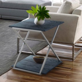 Armen Living Westlake Black Veneer End Table with Brushed Stainless Steel Frame