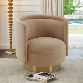 Peony Natrual Fabric Upholstered Sofa Accent Chair with Brushed Gold Legs