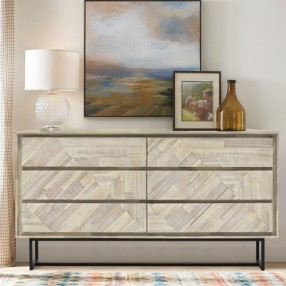 Armen Living Peridot 6 Drawer Dresser in Natural Acacia Wood