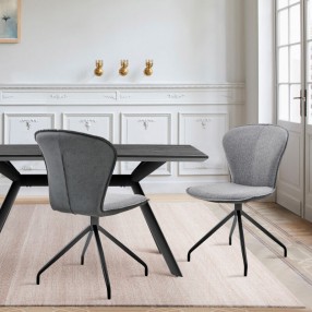 Armen Living Petrie Dining Room Accent Chair In Gray Fabric And Faux Leather with Black Finish