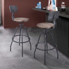Armen Living Perlo Industrial Adjustable Barstool In Industrial Gray And Pine Wood 