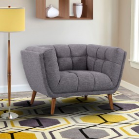 Armen Living Phantom Mid-Century Modern Chair in Dark Gray Linen and Walnut Legs