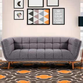 Armen Living Phantom Mid-Century Modern Sofa in Dark Gray Linen and Walnut Legs