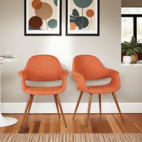 Armen Living Phoebe Mid-Century Dining Chair In Walnut Finish And Fabric - Orange - Lifestyle