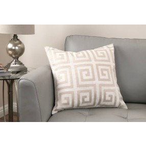 Laguna Contemporary Decorative Feather and Down Throw Pillow In Beige Applique Embroidery Fabric - Lifestyle