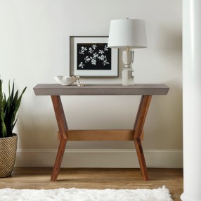 Armen Living Picadilly Rectangle Console Table in Acacia Wood and Concrete