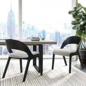 Armen Living Polly Mid-Century Gray Upholstered Dining Chairs In Black Finish - Set of 2