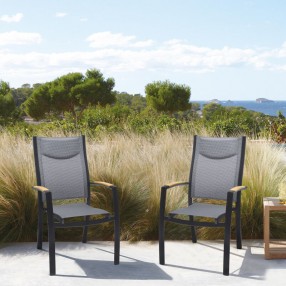 Armen Living Panama Outdoor Black Aluminum Stacking Dining Chair In Dark Grey - Set of 2